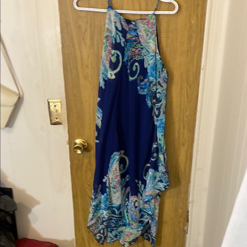 Enfocus Studio Blue Asymmetrical Halter Sundress